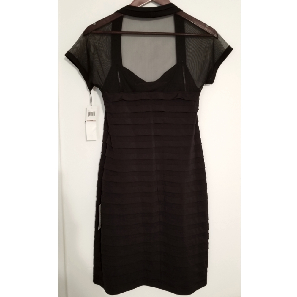 NWT Maggy London Petite Black Bodycon Cocktail Dress Sheer Top - Picture 4 of 9